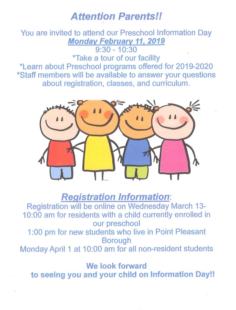 2019 Preschool Sign up - Borough of Point Pleasant